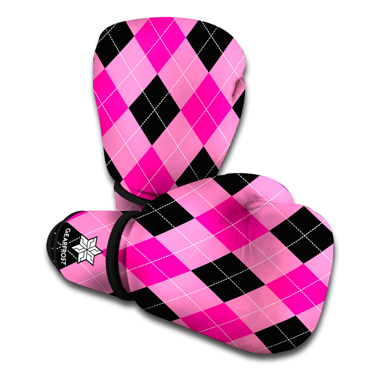Pink And Black Argyle Pattern Print Boxing Gloves