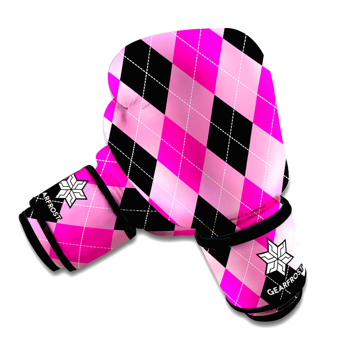 Pink And Black Argyle Pattern Print Boxing Gloves