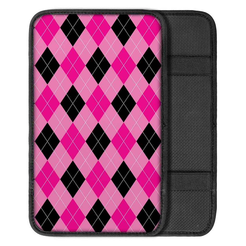 Pink And Black Argyle Pattern Print Car Center Console Cover