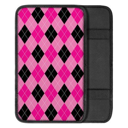 Pink And Black Argyle Pattern Print Car Center Console Cover