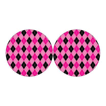 Pink And Black Argyle Pattern Print Car Coasters