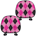 Pink And Black Argyle Pattern Print Car Headrest Covers