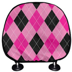 Pink And Black Argyle Pattern Print Car Headrest Covers