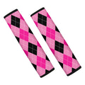 Pink And Black Argyle Pattern Print Car Seat Belt Covers