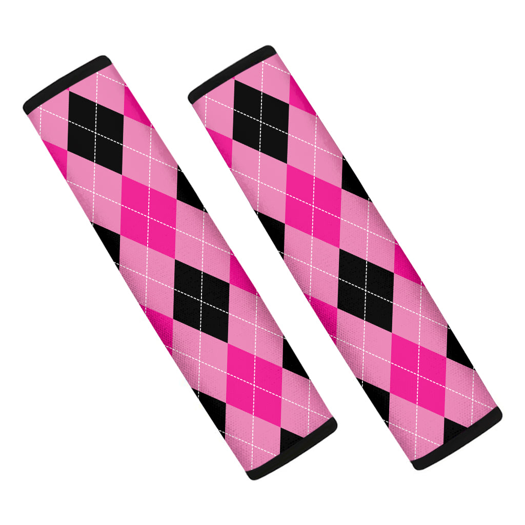 Pink And Black Argyle Pattern Print Car Seat Belt Covers