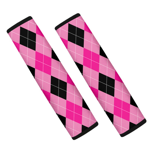 Pink And Black Argyle Pattern Print Car Seat Belt Covers