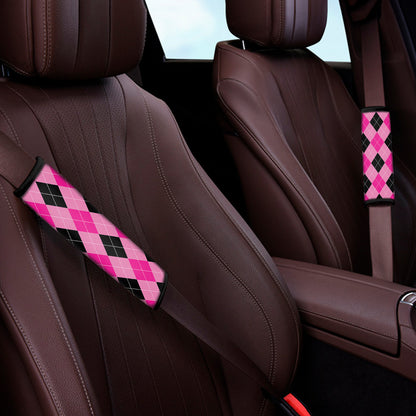 Pink And Black Argyle Pattern Print Car Seat Belt Covers