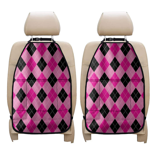 Pink And Black Argyle Pattern Print Car Seat Organizers