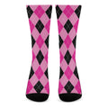 Pink And Black Argyle Pattern Print Crew Socks
