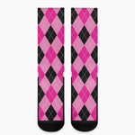 Pink And Black Argyle Pattern Print Crew Socks