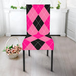Pink And Black Argyle Pattern Print Dining Chair Slipcover
