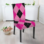 Pink And Black Argyle Pattern Print Dining Chair Slipcover