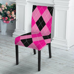 Pink And Black Argyle Pattern Print Dining Chair Slipcover