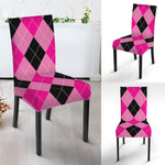 Pink And Black Argyle Pattern Print Dining Chair Slipcover