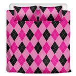 Pink And Black Argyle Pattern Print Duvet Cover Bedding Set