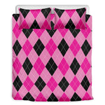 Pink And Black Argyle Pattern Print Duvet Cover Bedding Set