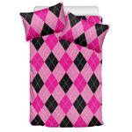 Pink And Black Argyle Pattern Print Duvet Cover Bedding Set