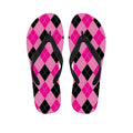 Pink And Black Argyle Pattern Print Flip Flops