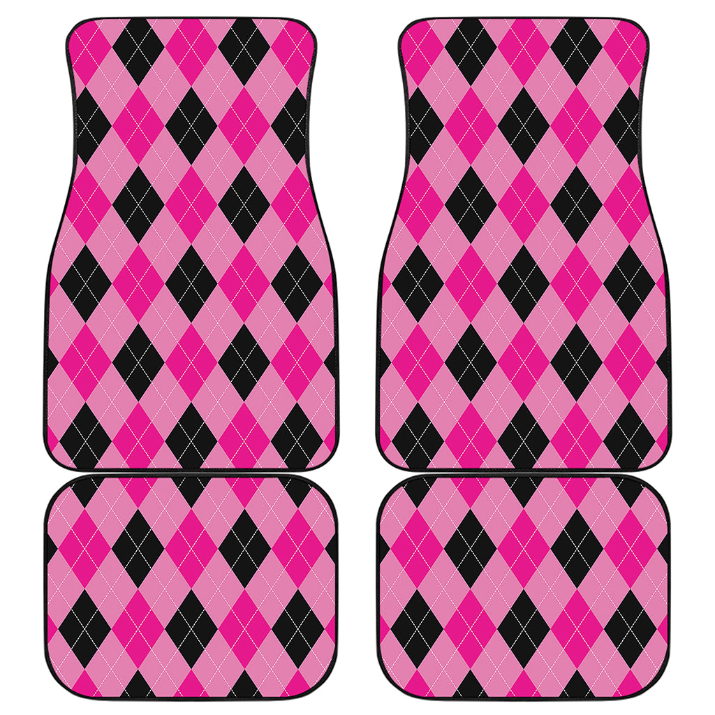 Pink And Black Argyle Pattern Print Front and Back Car Floor Mats