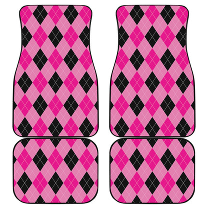 Pink And Black Argyle Pattern Print Front and Back Car Floor Mats