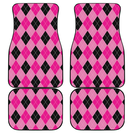 Pink And Black Argyle Pattern Print Front and Back Car Floor Mats