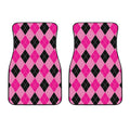 Pink And Black Argyle Pattern Print Front Car Floor Mats