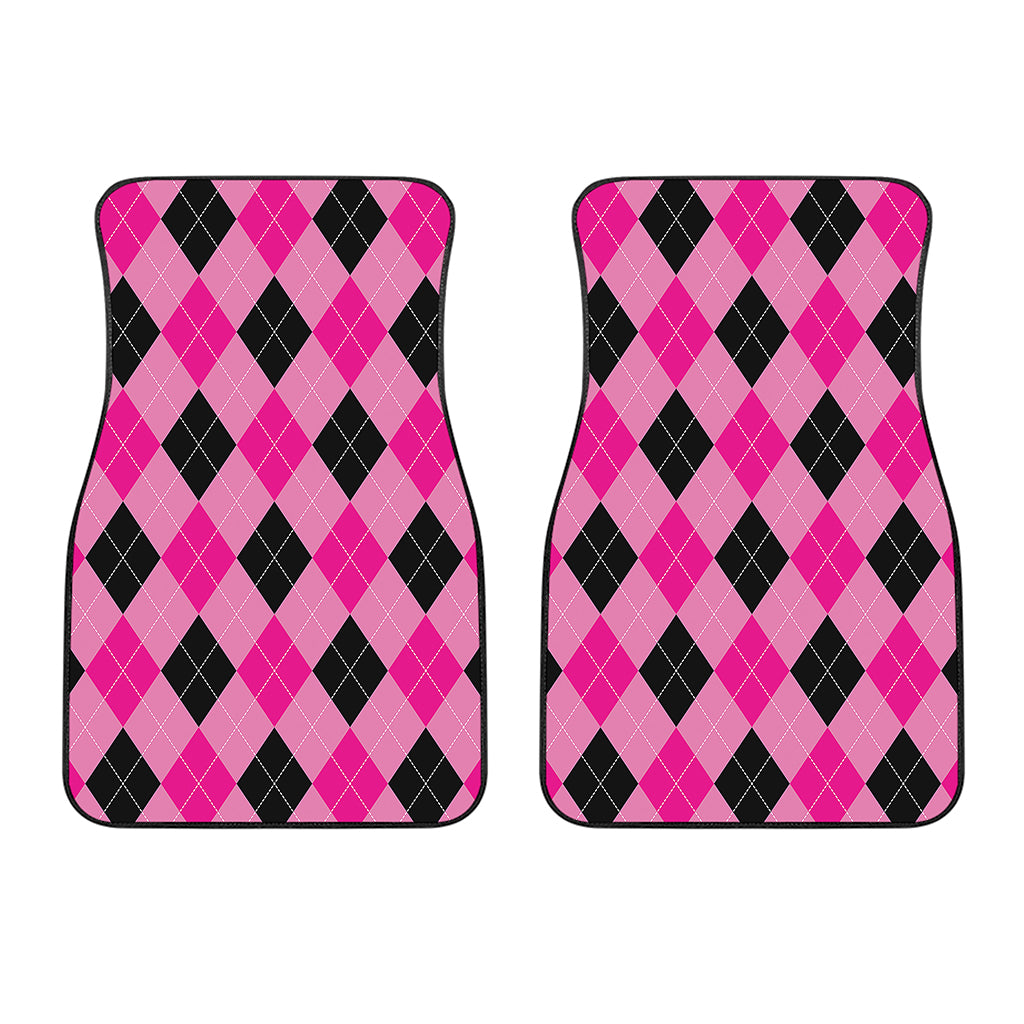 Pink And Black Argyle Pattern Print Front Car Floor Mats