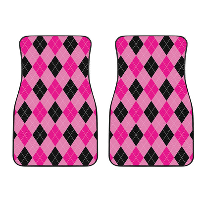 Pink And Black Argyle Pattern Print Front Car Floor Mats