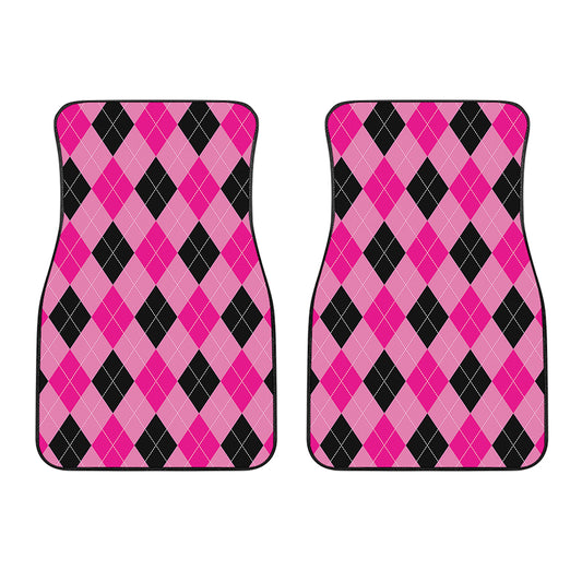 Pink And Black Argyle Pattern Print Front Car Floor Mats