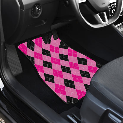 Pink And Black Argyle Pattern Print Front Car Floor Mats