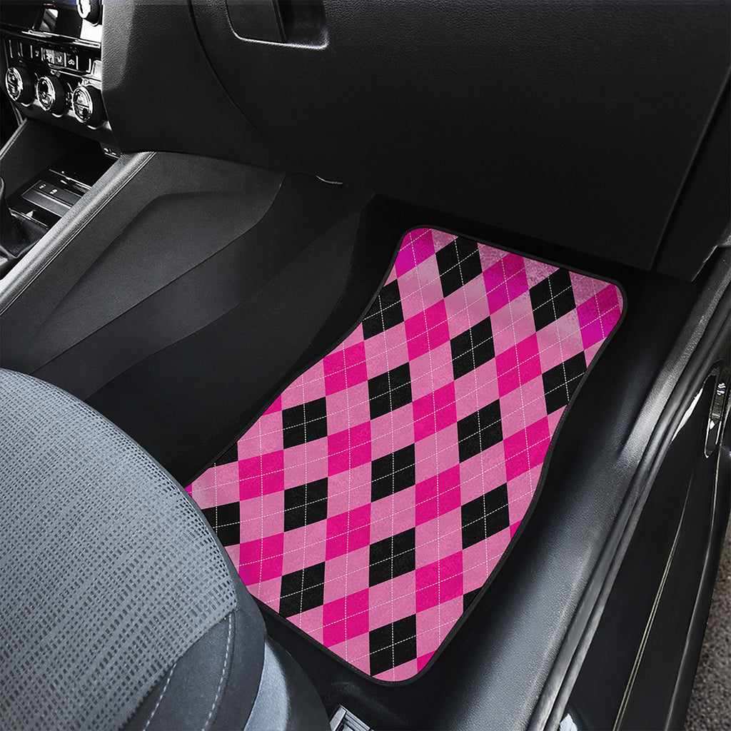 Pink And Black Argyle Pattern Print Front Car Floor Mats