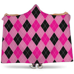 Pink And Black Argyle Pattern Print Hooded Blanket