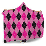 Pink And Black Argyle Pattern Print Hooded Blanket