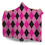 Pink And Black Argyle Pattern Print Hooded Blanket