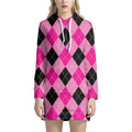 Pink And Black Argyle Pattern Print Pullover Hoodie Dress