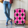 Pink And Black Argyle Pattern Print Luggage Cover