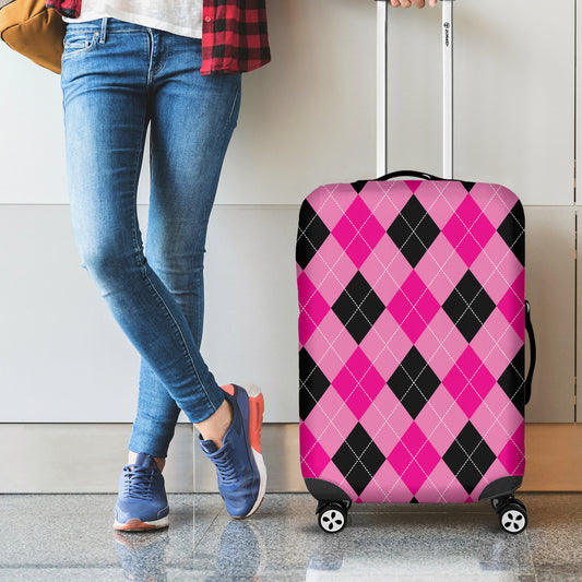 Pink And Black Argyle Pattern Print Luggage Cover