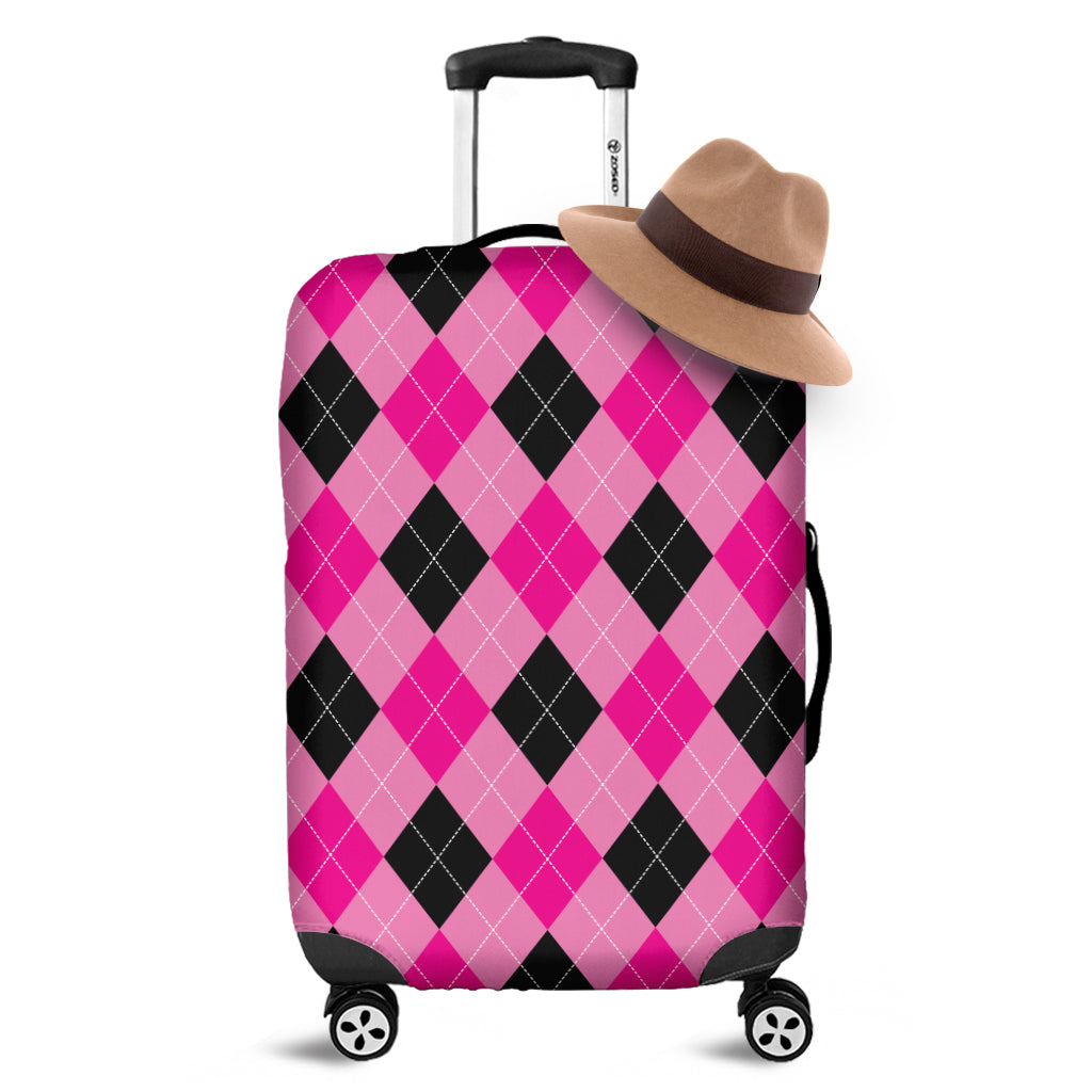 Pink And Black Argyle Pattern Print Luggage Cover