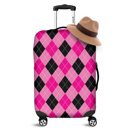 Pink And Black Argyle Pattern Print Luggage Cover