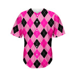 Pink And Black Argyle Pattern Print Men's Baseball Jersey