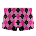 Pink And Black Argyle Pattern Print Men's Boxer Briefs