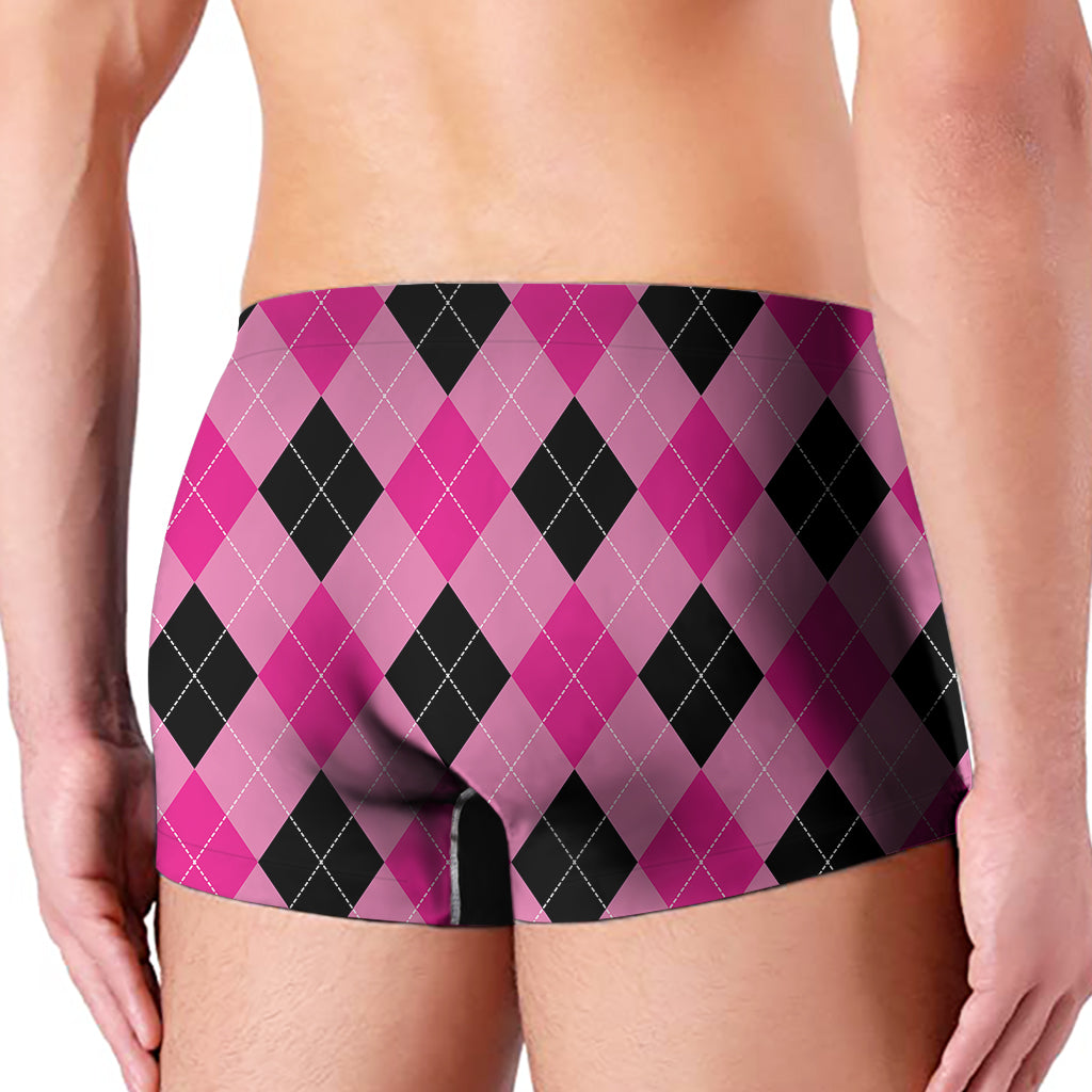 Pink And Black Argyle Pattern Print Men's Boxer Briefs