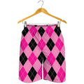 Pink And Black Argyle Pattern Print Men's Shorts