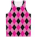 Pink And Black Argyle Pattern Print Men's Tank Top