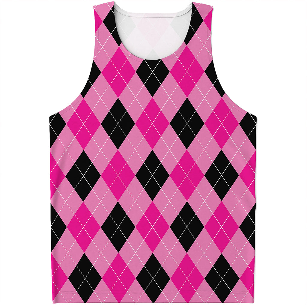 Pink And Black Argyle Pattern Print Men's Tank Top