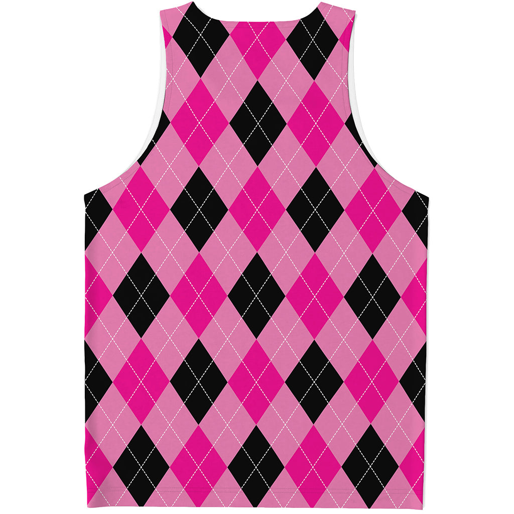 Pink And Black Argyle Pattern Print Men's Tank Top