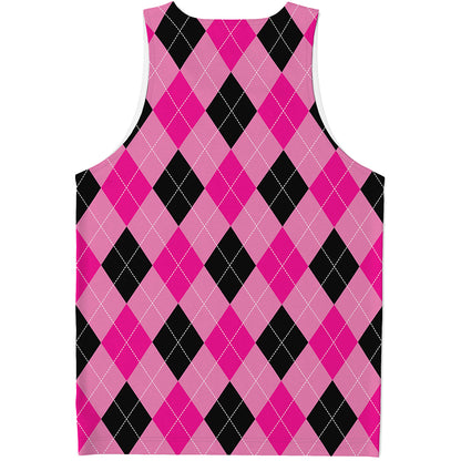 Pink And Black Argyle Pattern Print Men's Tank Top