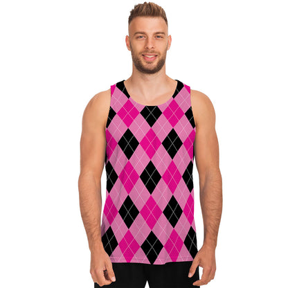 Pink And Black Argyle Pattern Print Men's Tank Top