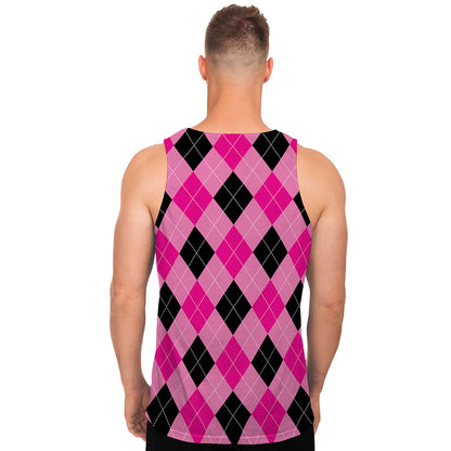 Pink And Black Argyle Pattern Print Men's Tank Top
