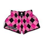 Pink And Black Argyle Pattern Print Muay Thai Boxing Shorts